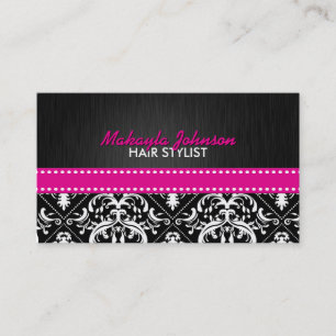 Elegant Black & White Damask with Hot Pink Ribbon Appointment Card