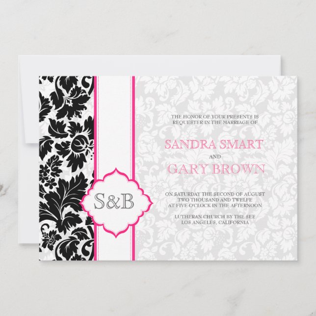 Elegant Black & White Damasks Wedding  Invitation (Front)