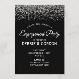 Elegant Black & White Diamond Wedding Engagement Invitation