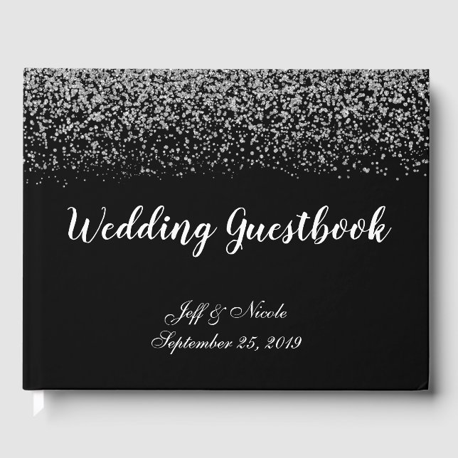 Elegant Black & White Diamond Wedding Guest Book (Front)