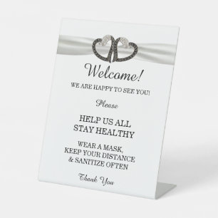Elegant Black & White Diamond Wedding Safety Pedestal Sign