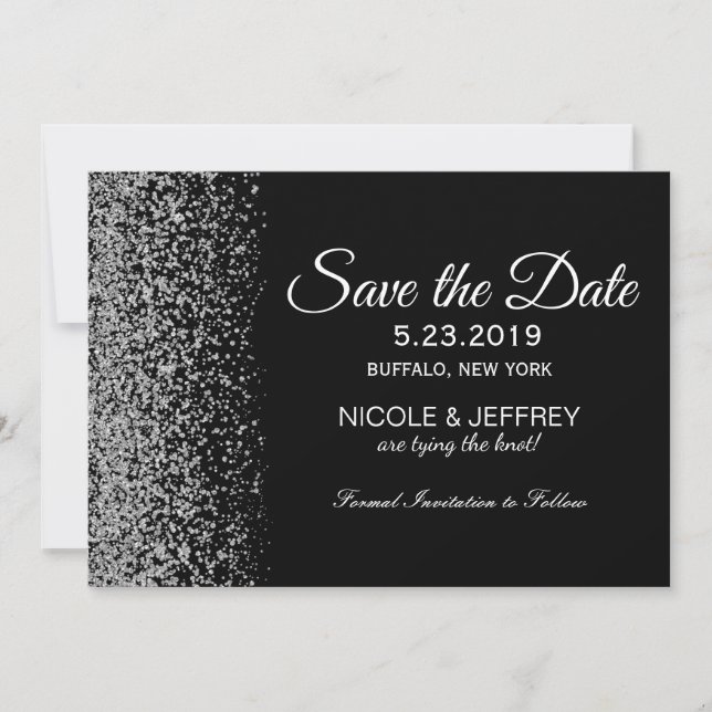 Elegant Black & White Diamond Wedding Save Date Save The Date (Front)