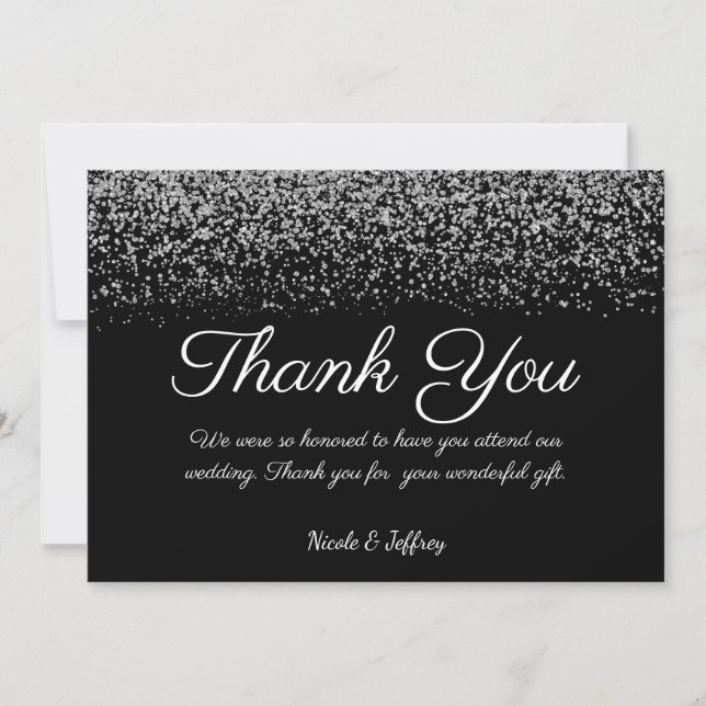 Elegant Black & White Diamond Wedding Thank You (Front)