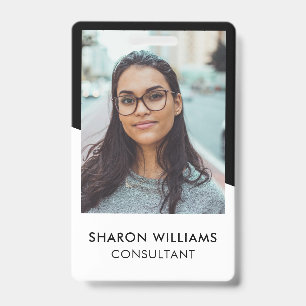 Elegant Black White Employee Photo Company Logo ID Badge
