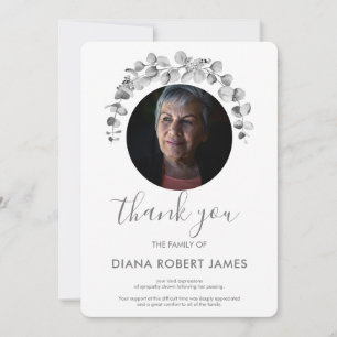 Elegant Black White Eucalyptus Photo Sympathy Thank You Card