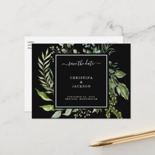 Elegant Black & White Eucalyptus Save the Date QR Announcement Postcard