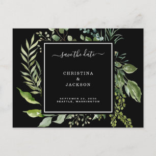 Elegant Black & White Eucalyptus Save the Date QR Postcard