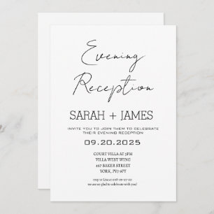 Elegant Black White Evening Reception Wedding  Invitation