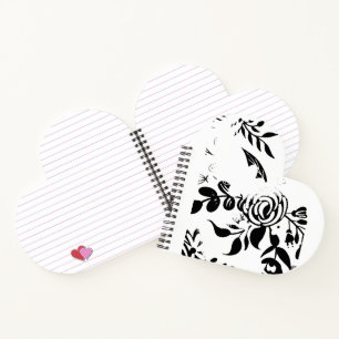 Elegant Black & White Faded Floral Heart Notebook