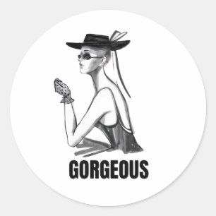 Elegant Black & White Fashion Illustration Tee   G Classic Round Sticker