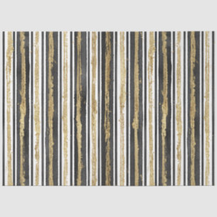 Elegant Black White Faux Gold Stripes Luxury Tissue Paper