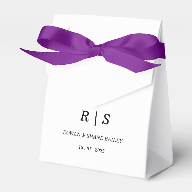 Elegant Black & White Favour Box with Monogram (Front Side)