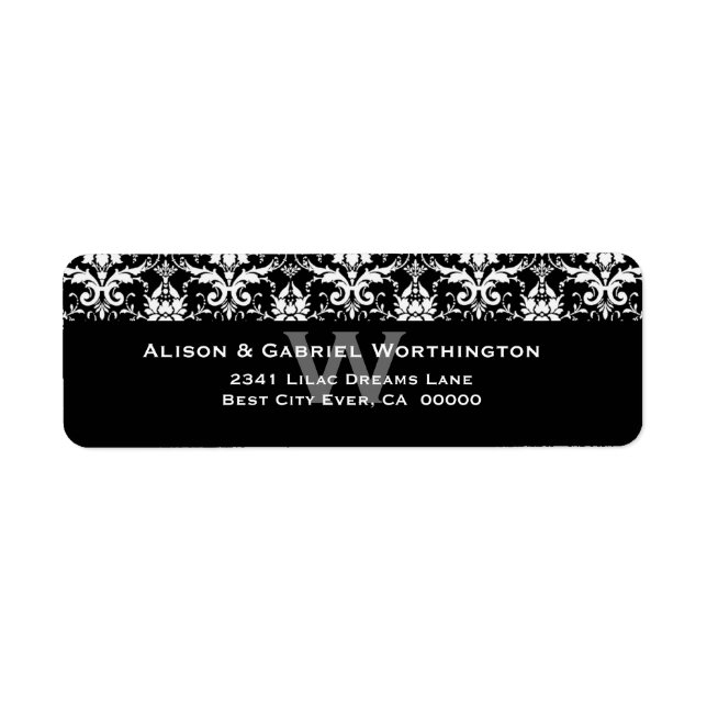 Elegant Black White Feather Damask Wedding S546 (Front)