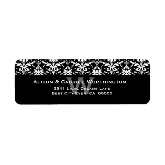 Elegant Black White Feather Damask Wedding S546 Return Address Label