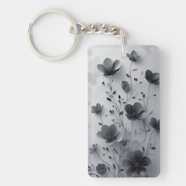 Elegant Black & White Floral Acrylic Keychain   (Front)