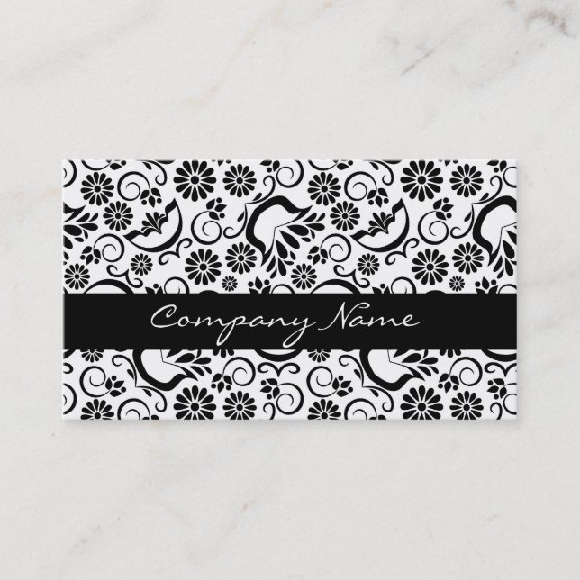 Elegant black white floral Business Card (Front)