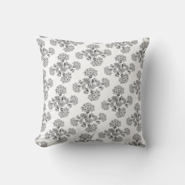 Elegant Black  White floral Damask pattern Cushion (Front)