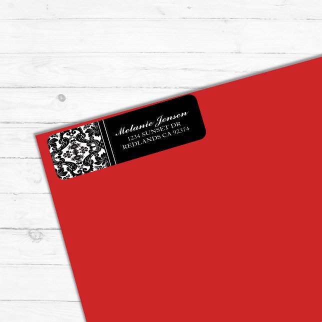 Elegant Black White Floral Damask Return Address  (Creator Uploaded)