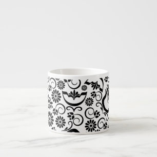 Elegant black white floral Espresso Mug