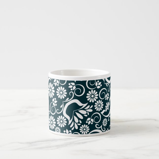Elegant black white floral Espresso Mug (Front)