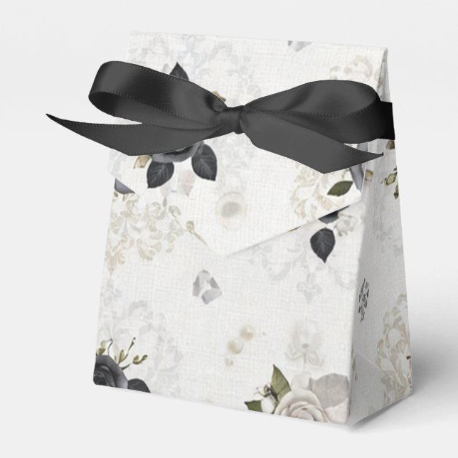Elegant Black White Floral Favour Box (Front Side)