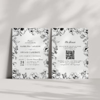 Elegant Black White Floral Garden QR Code Wedding