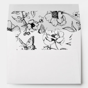 Elegant Black White Floral Garden Wedding Address Envelope