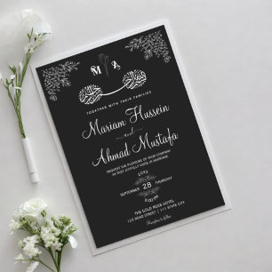 Elegant Black & White Floral Islamic Nikah Wedding Invitation