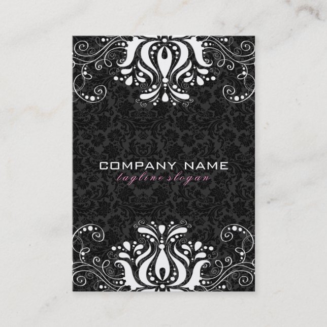 Elegant Black & White Floral Lace Business Card (Front)