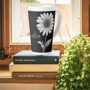 Elegant Black & White Floral Latte Mug