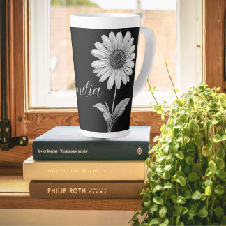 Elegant Black & White Floral Latte Mug