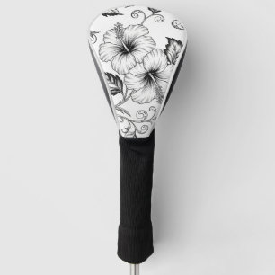 Elegant Black White Floral Line Art Pattern (3) Golf Head Cover