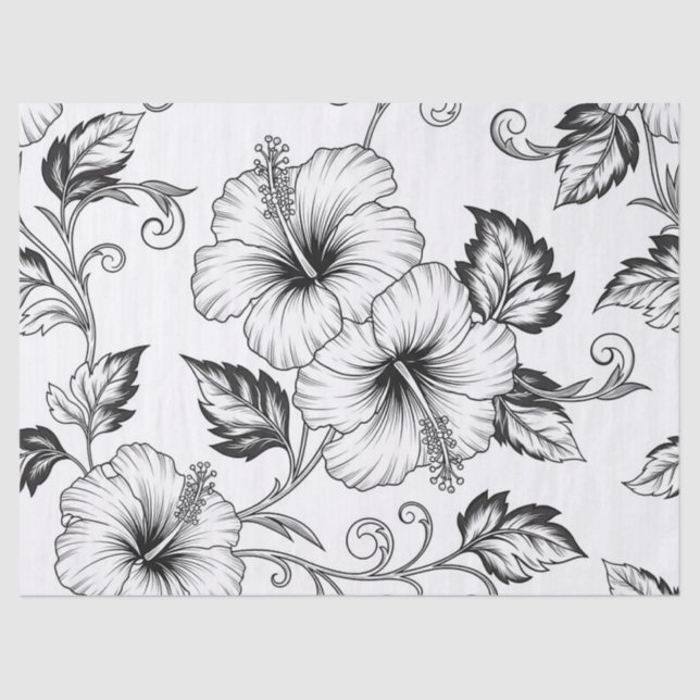 Elegant Black White Floral Line Art Pattern (3) Tissue Paper (Front)