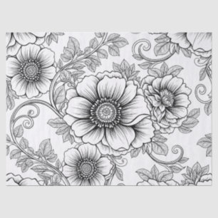 Elegant Black White Floral Line Art Pattern (5) Tissue Paper