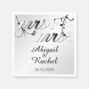 Elegant Black White Floral Mrs Wedding Napkin