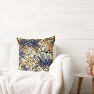 Elegant Black & White Floral Pattern on Mustard Go Cushion