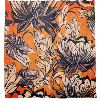 Elegant Black & White Floral Pattern on Mustard Go Shower Curtain