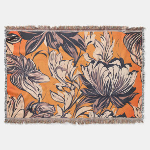 Elegant Black & White Floral Pattern on Mustard Go Throw Blanket