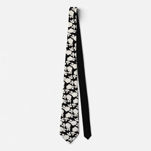Elegant Black &white floral pattern Tie (Front)