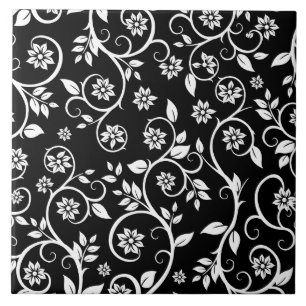 Elegant black &white floral pattern  tile