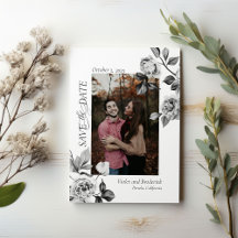 Elegant Black & White Floral Photo Save The Date