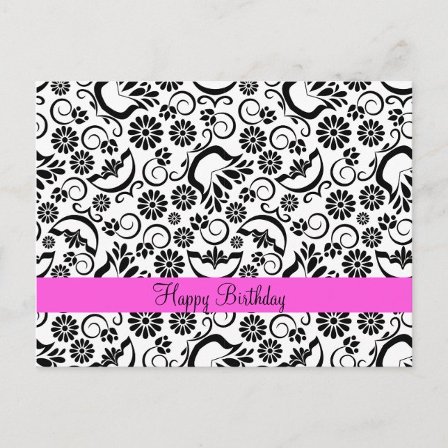 Elegant black white floral  Postcard (Front)