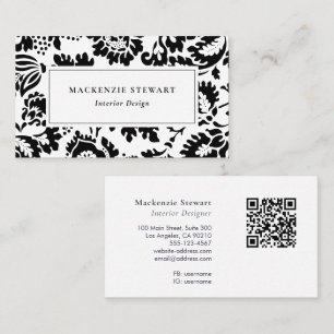 Elegant Black White Floral Professional Business Card