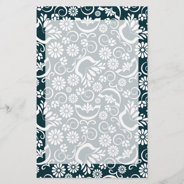 Elegant black white floral Stationery (Front)