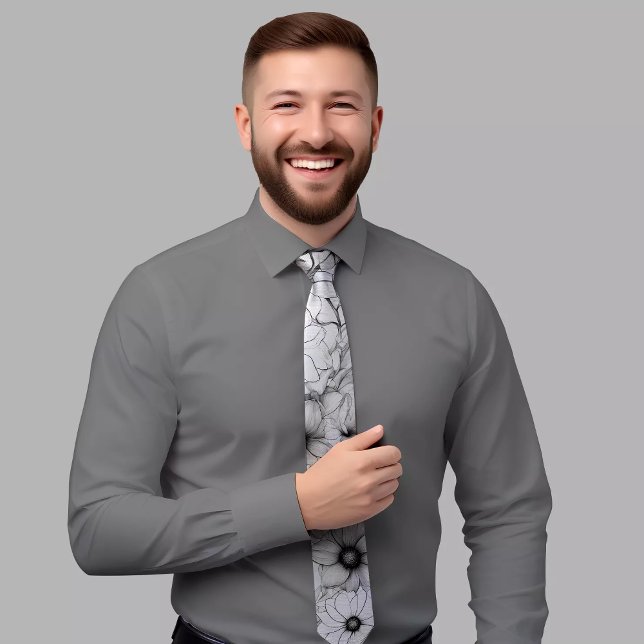 Elegant Black & White Floral Tie (Creator Uploaded)