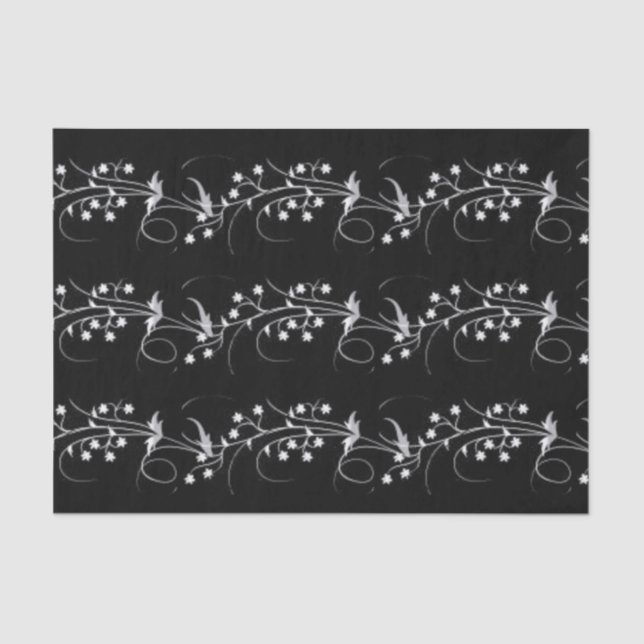 Elegant Black White Floral Tissue Paper (Front)