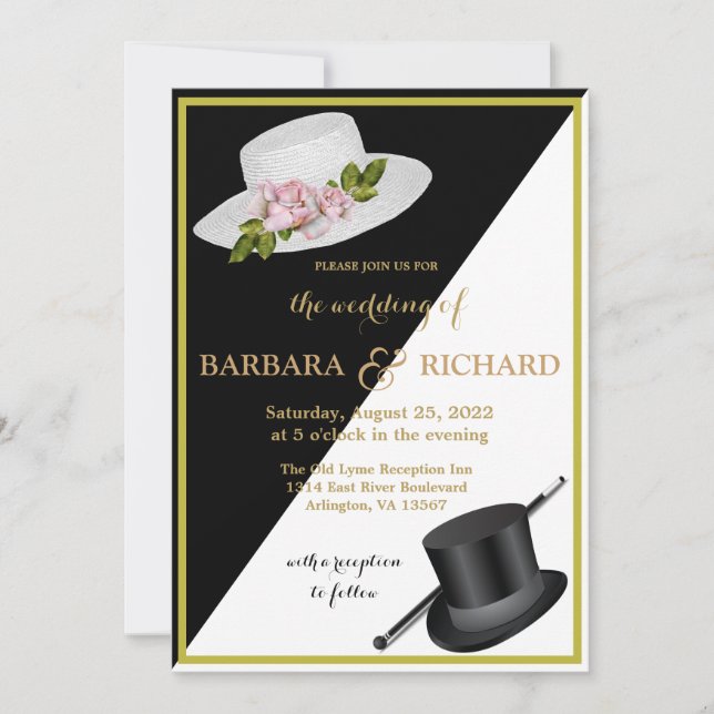 Elegant Black & White Floral Wedding  Announcement (Front)