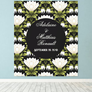 Elegant Black & White Floral Wedding: Calligraphy  Canvas Print