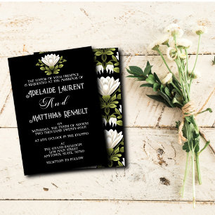Elegant Black & White Floral Wedding: Calligraphy  Invitation
