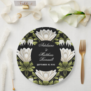 Elegant Black & White Floral Wedding: Calligraphy  Paper Plate